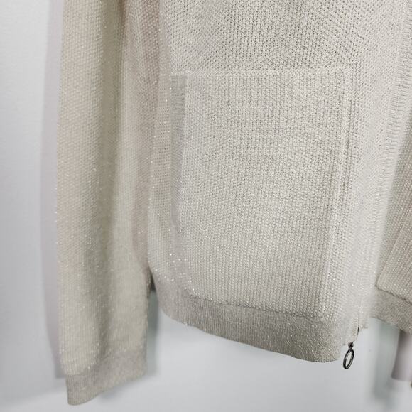 Worth New York Womens Hoodie Sweater Small Wool Metallic Ivory Full Zip Pockets - Picture 7 of 11